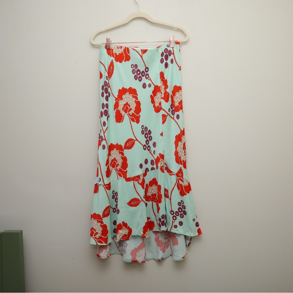 Anthropologie High-Low Skirt in Red and Purple Floral